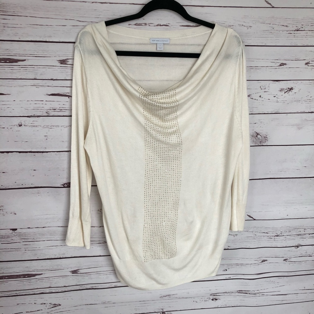 New York & Company Cream Sweater with Gold Accents